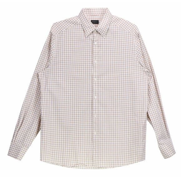 Ermenegildo Zegna Men's Off White / Light Brown Maroon Windowpane Check Dress Shirt - XL