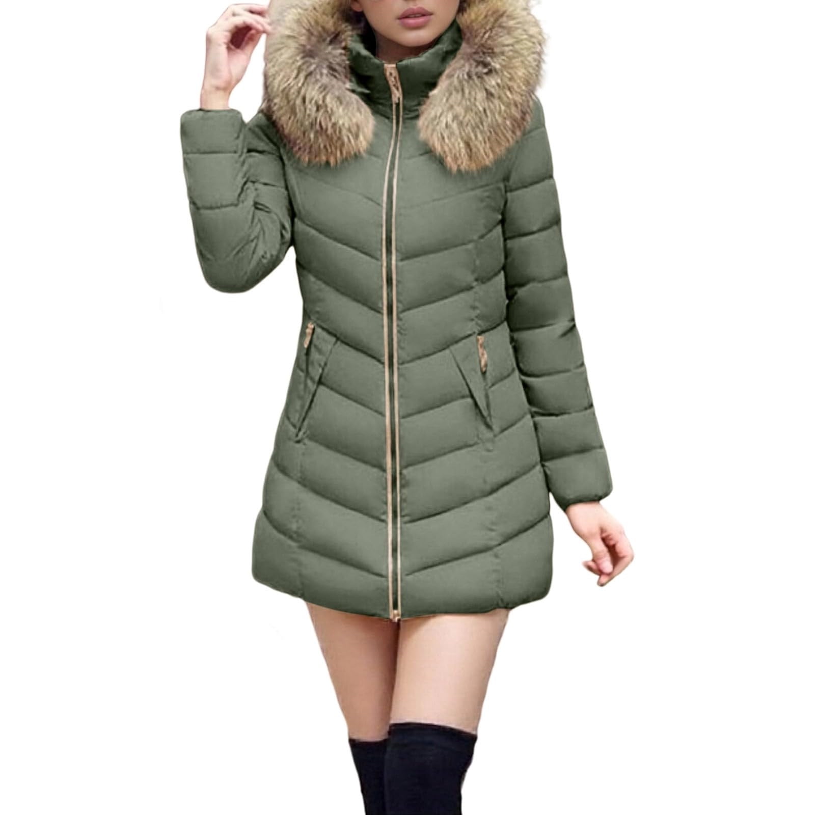 Dvprdro Womens Plus Size Long Winter Quilted Coats Fleece Lined Windproof Warm Hooded Down Jacket Thicken Long Sleeve Puffer Parka with Pockets