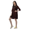 thumbnail image 4 of Moomaya Robe Chemise Brodée Unie Femmes Manches 3/4 Col Évasé Blouse, 4 of 6