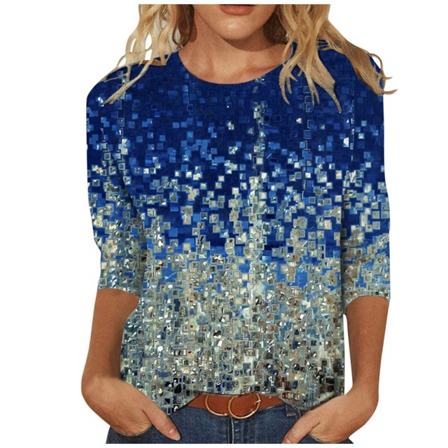 TIMIFIS Hauts pour Femmes Manches 3/4 Décontractés Coupe Ample Tuniques Col Rond T-shirt Automne P