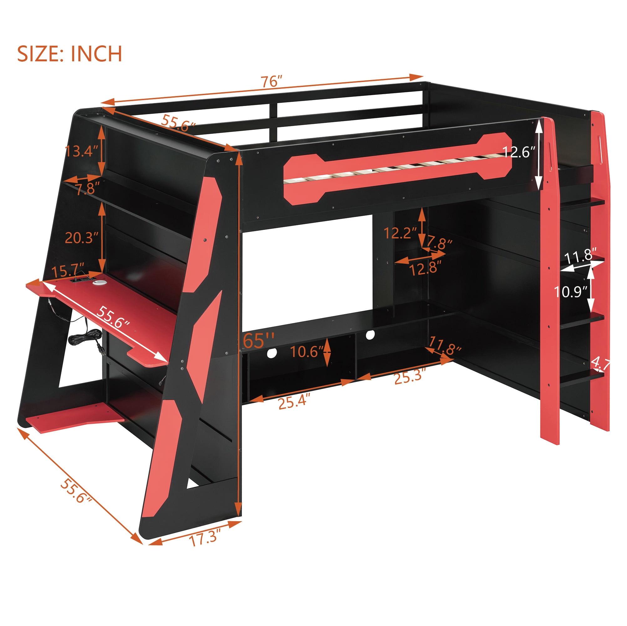 Lit mezzanine en bois Noble House avec bureau, rouge