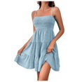 thumbnail image 1 of JIRNDf Robe d'Été pour Femmes Tendance 2025 Courte Unie Ourlet à Volants Courte Sans Manches Mini Aguichant Robes d'Été pour Femmes Robe Bohème Bleu P, 1 of 7