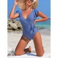 thumbnail image 4 of Charmo Ruffled Sleeve One Piece Monikini Swiwear for Womens V Neck Swimsuit Backless Bath Suit, 4 of 5