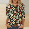 thumbnail image 2 of Pompotops T-shirt de Mode pour Femmes, Blouse Mi-Longue à Manches 3/4, Col Rond, Hauts Décontractés en Liquidation, 2 of 5