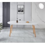 Noble House Extendable Round Dining Table,wood leg,white MDF table top,Multi-Purpose Utility,Natural+White