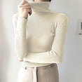 thumbnail image 2 of Dagegui Chandail à Col Roulé pour Femmes, Tricot Côtelé, Coupe Ajustée, Hauts Légers à Manches Longues, Chandail d'Automne et d'Hiver Extensible, Couche de Base, Beige, Taille Unique, 2 of 5