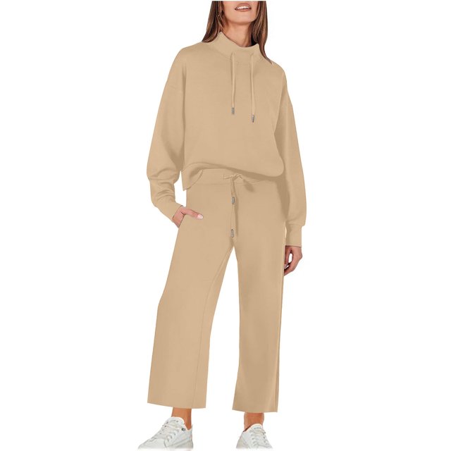 Timegard Ensembles 2 Pcs pour Femmes, Chandail à Col Roulé Surdimensionné à Manches Longues, Hauts à Enfiler, Pantalon à Jambe Grand à Cordon avec Poches