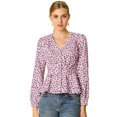 thumbnail image 1 of INSPIRE CHIC Women's Elegant Dots V Neck Smocked Ruffled Hem Peplum Top, 1 of 6