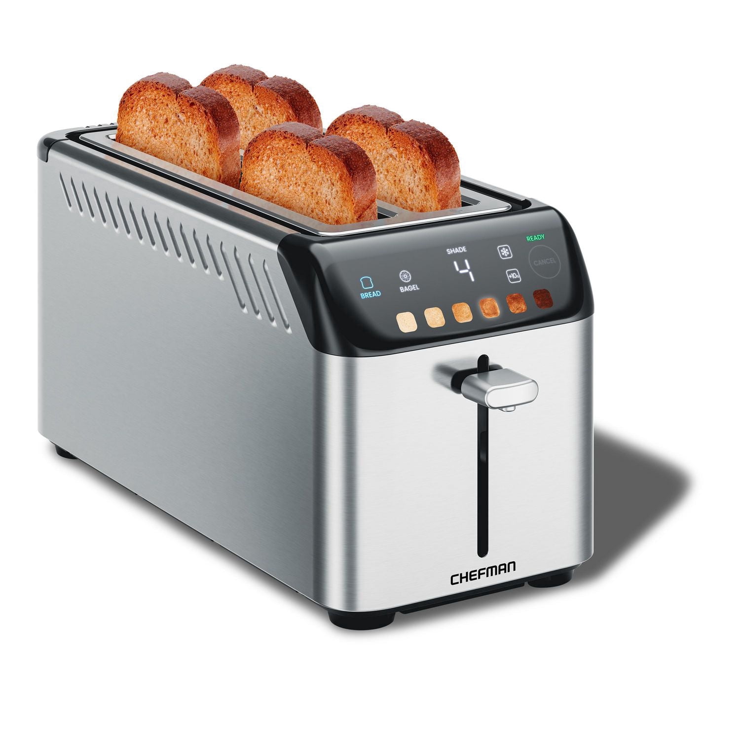 Chefman Smart Touch 4 Slice Digital Bread Toaster, 6 Shade Settings, Bagel Mode - Stainless Steel, New