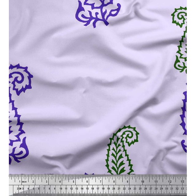 Soimoi Polyester Crepe Fabric Paisley Block Printed Fabric 1 Yard 42 Inch Wide