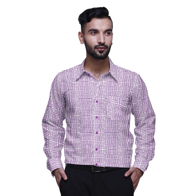 BESTMAN Chemise en Coton Imprimée avec Poches Col Évasé Boutonnée Chemise Formelle