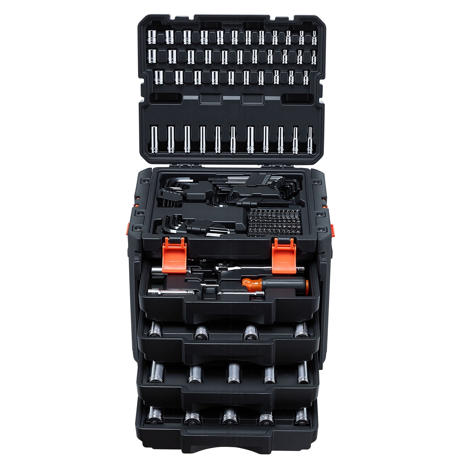 KFFKFF Mechanics Tool Set, 256-Piece Mechanic Tool Kit, 1/4 in, 3/8 in, and 1/2 in Drive, SAE and Metric Socket Set, Wrenches, Screwdriver Bits, Accessories, and Storage Case