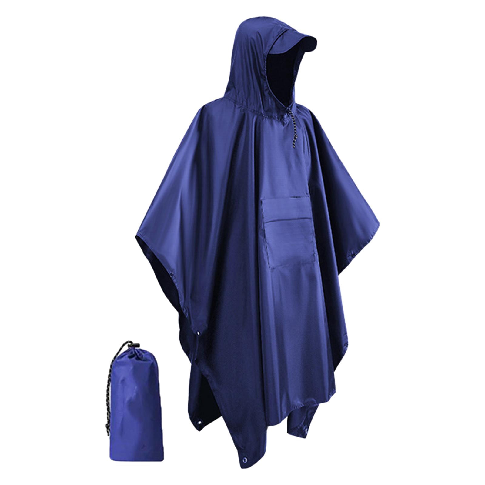 Milaget Poncho de Pluie à Capuche Imperméable Réutilisable avec Poche Veste à Manches Longues pour l'Extérieur Bleu Marine
