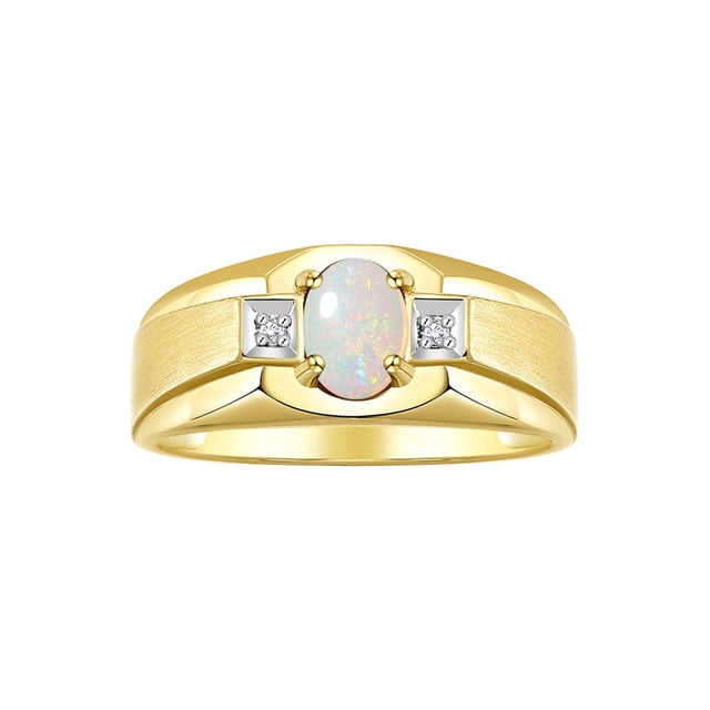 RYLOS Men's Rings Sterling Silver Classic 7X5MM Oval Gemstone & Diamond Ring Opal October Birthstone Rings For Men, Silver Rings, Size 10