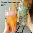 thumbnail image 2 of Visland Leak-proof Iced Coffee Cup Reusable Straight Pipette Cup with Built-in Straws Double Wall Insulated Iced Coffee Tumbler Cartoon Drinking Cup, 2 of 7