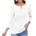 thumbnail image 1 of Timegard Tops for Women Long Sleeve Notched V-Neck Button Shirts Solid Color Fall Casual Loose Comfy Tops, 1 of 5
