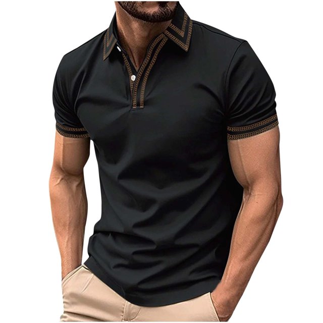 Styesk T Shirts for Man Fashion Leisure Solid Color Versatile Button Turndown Collar Short Sleeve Top