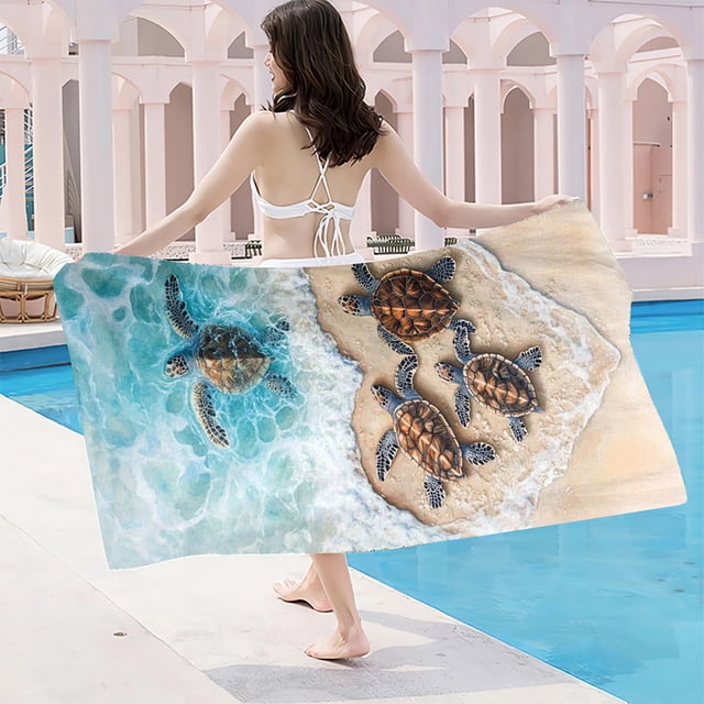 TIMIFIS Polyester Serviette de Plage en Serviette de Plage de Mer Microfibre Super Fine Velours Double Face Serviette de Bain Séchage Serviette de Vacances au Bord de la Mer Tissu Natation