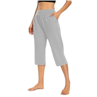 Yuyuzo Women's Plus Size Capri Pants Summer Loose Yoga Pants Comfy Workout Cropped Pants Causal Lounge Pants with Pockets