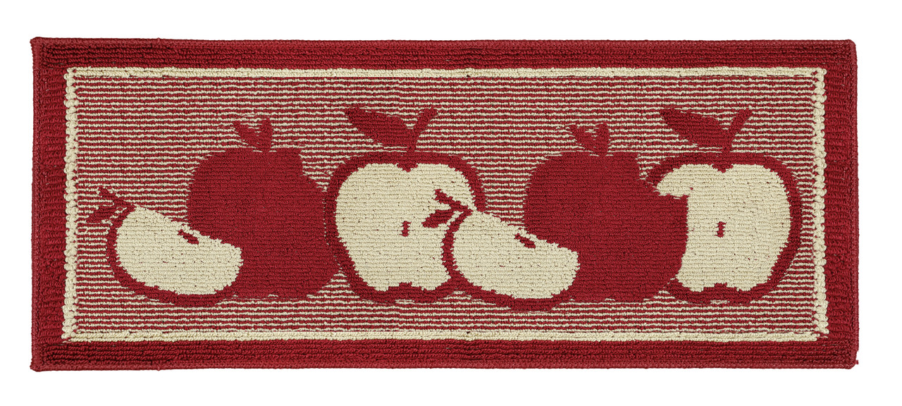Décor Luxe Antidérapant Dos en Caoutchouc Sécurité Absorbant l'Eau Doux Durable Tissé Moelleux Tapis de Couloir Tapis de Sol Intérieur Cuisine; Design Pomme Rouge Forme Oblongue; 20 x 48 Pouces
