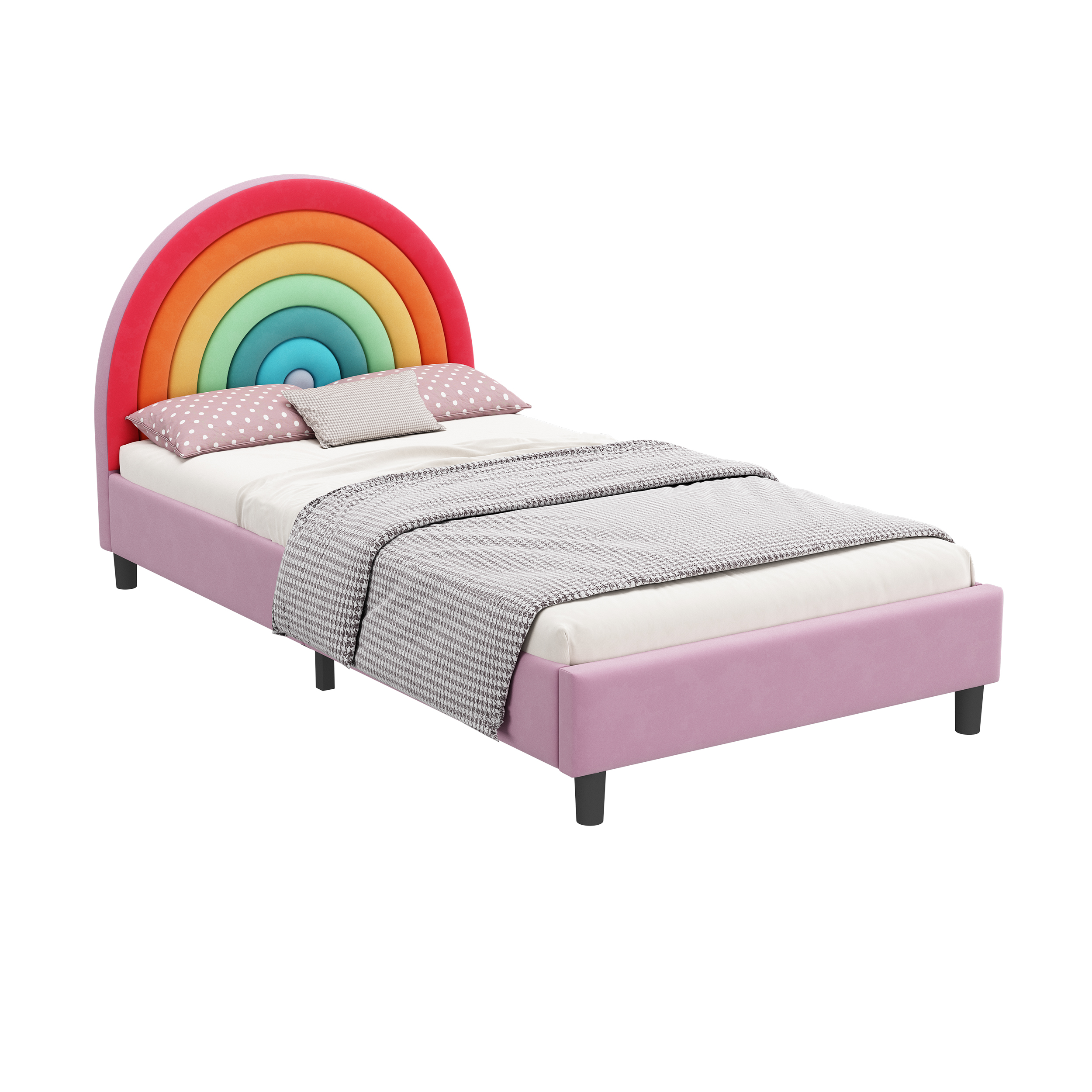 Lit plateforme double capitonné Noble House, motif basketball, style sport, orange, pour garçons, filles et adolescents