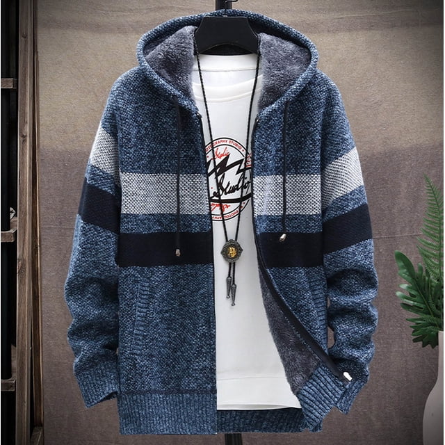Cardigan à Capuche Patchwork à Manches Longues pour Hommes avec Fermeture Éclair