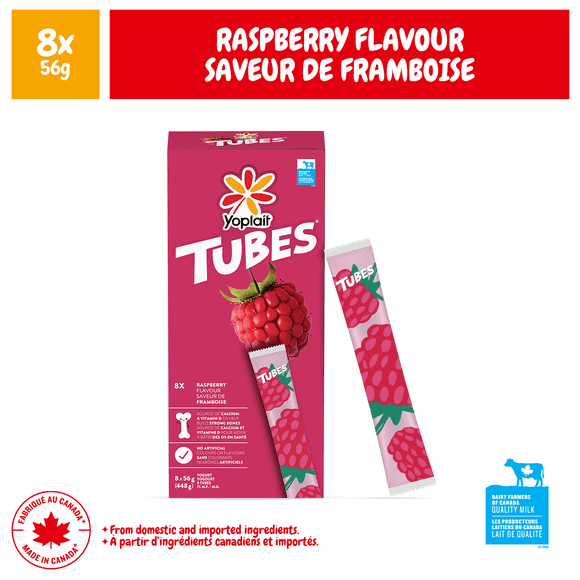 Yoplait Tubes Yogurt Raspberry Flavour Yogurt, Kids Snack, 8x56g