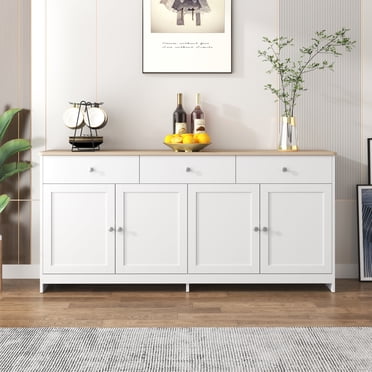 Noble House Buffet avec Grain de Bois Blanc, 4 Portes et 3 Tiroirs, Ton Bois et Rangement Blanc pour Salon et Salle à Manger