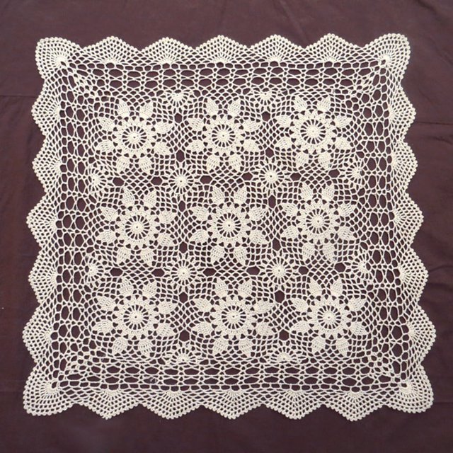 Luckyn Vintage Square Tablecloth Doily Cotton Lace Crochet Floral Table Cloth Cover,Beige