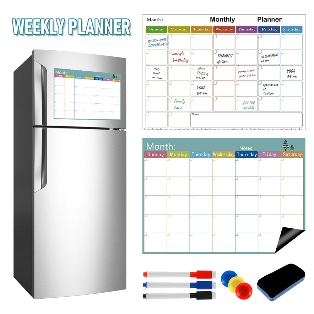 Magnetic Whiteboard for Refrigerator  Dry Erase Calendar Board for Fridge with 3 Markers and Eraser Reusable Weekly Planne