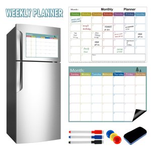 Tableau blanc magnétique pour réfrigérateur Dry Effase calendrier pour réfrigérateur avec 3 Marqueurs et plan hebdomadaire réutilisable Eraser