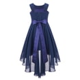 thumbnail image 2 of Aislor Robe Fleurie en Mousseline Asymétrique pour Filles, Enfants, Froncée, Sans Manches, Perlée, Mariage, Demoiselle d'Honneur, Robe Formelle, Bleu Marine, 6, 2 of 7