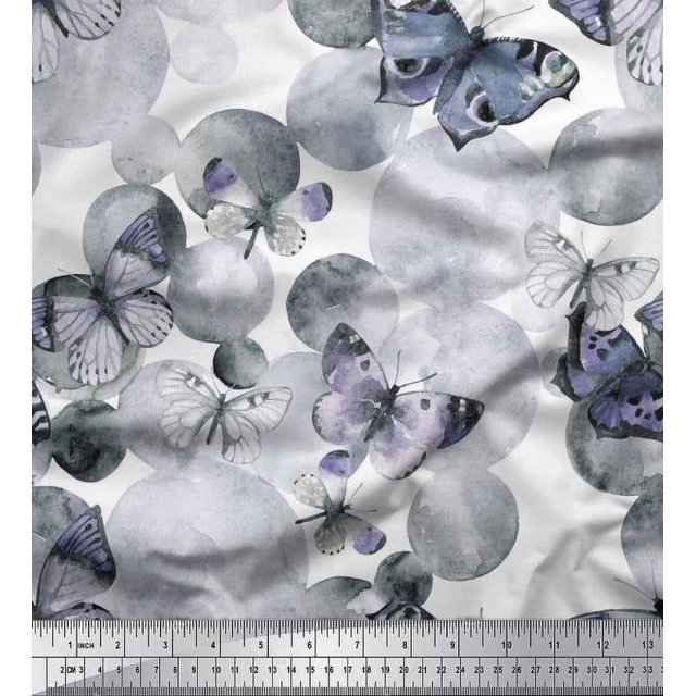 Soimoi Georgette Viscose Fabric Dot & Butterfly Printed Craft Fabric by The Yard 42 Inch Wide