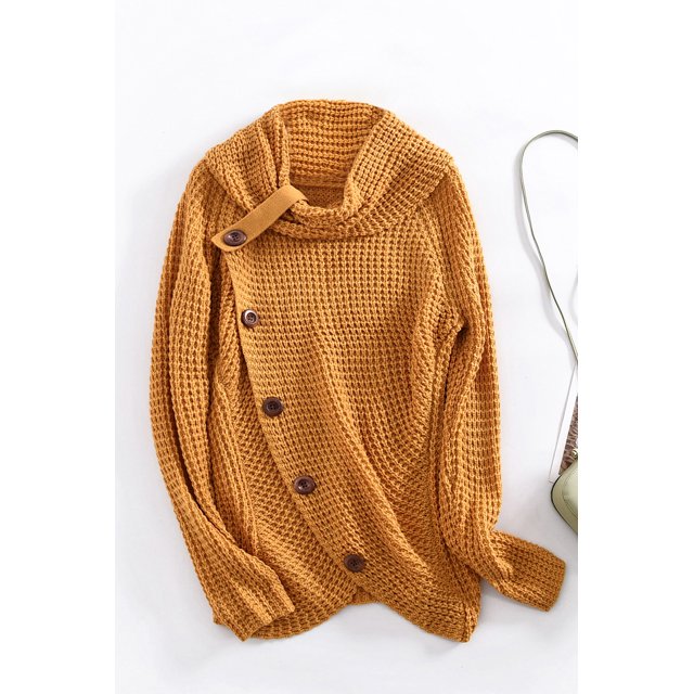 Chandails Femme Chauds Chandails Asymétriques Tricotés Col Roulé Uni Cache-Cœur Tricoté Manches Longues Chemises Hauts Décontracté TG