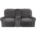 thumbnail image 2 of CHOK 2024 Housse de Causeuse Inclinable avec Console Centrale Housse Extensible en Velours pour Fauteuil Inclinable 2 Places avec Porte-Gobelet, 2 of 10