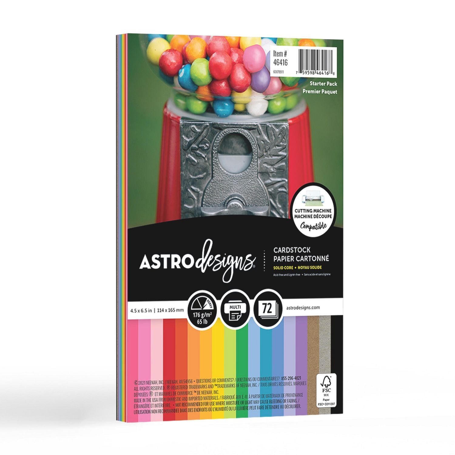 Papier cartonné Astrodesigns couleurs assorties, paquet de départ, 4,5 po x 6,5 po, 65 lb, 72 feuilles
