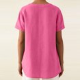 thumbnail image 4 of Floleo T-Shirt à Manches Courtes pour Femmes, Style Lin, Col en V, Boutons devant, Demi-Ouverture, Haut Vintage Classique, Respirant, Confortable, Extensible, Tissu Fin, Printemps Été Automne, Tenue Quotidienne (Rose Vif#2,L), 4 of 8