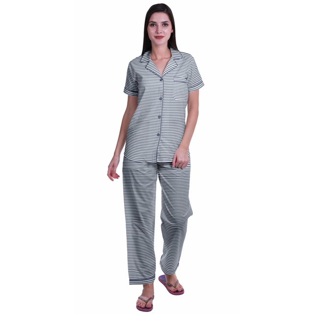 Moomaya Pyjama pour Femmes Ensemble de Pj Chemise de Pyjama en Coton Imprimé à Boutons Tenue de Nuit
