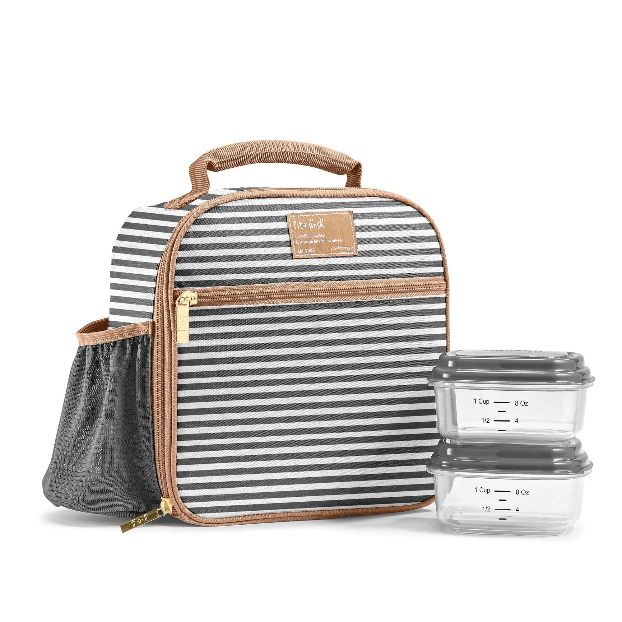 Kit de sac à déjeuner avec récipients, rayures fines grises