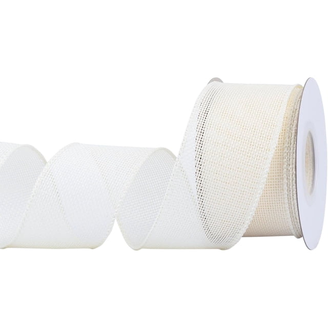 Joycrosso Burlap Wired Edge Ribbon 2 inch x 10 Yards, Ivory, Ideal for Crafting, Gift Wrapping, Wreath, Christmas Tree, and Rustic Wedding Decorations