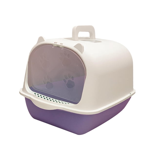 GROWTH TANK Enclosed Cat Toilet Portable Detachable Kitty Litter Tray Easy Cleaning Reusable White