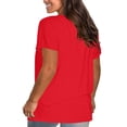 thumbnail image 2 of WTXUE T-Shirts à Manches Courtes, Chandails à Col Rond pour Femmes Chemises en Coton Chemises Amples T-Shirts Hauts Amples Unis / Décontractés pour Femmes Red L, 2 of 8