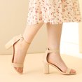 thumbnail image 2 of BLISSFUL STEP Woman's Ankle Strap Open Toe Chunky High Heels Sandals Beige (Size 9), 2 of 6