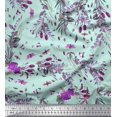 thumbnail image 1 of Soimoi Tissu Popeline de Coton Vert Imprimé Insectes, Roses et Feuilles Tissu au Mètre 56 Pouces de Large, 1 of 3