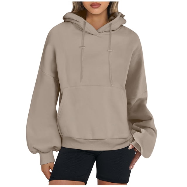 MeetoTime Women's Hooded Sweatshirt Fall Basic Long Sleeve Solid Color Hoodie Pullover with Pocket