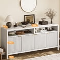 thumbnail image 1 of GloryStar Armoire de Rangement Cannelée 65,8 Pouces Réglable à 3 Niveaux, Organisateur d'Entrée Moderne avec Portes Cannelées et Poignée Dorée, Conception Imperméable pour Cuisine, Salle à Manger et Bureau à Domicile, 1 of 6
