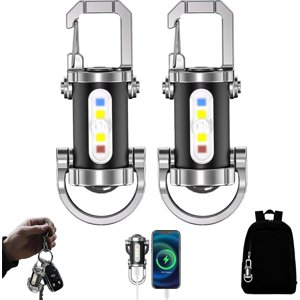 Chargeur portable de porte-clés haute luminosité rechargeable, 1200 lampe de poche porte-clés lumen, USB le chargement, 7 modes d'éclairage, conception étanche, adapté pour le camping.,2 Pzas