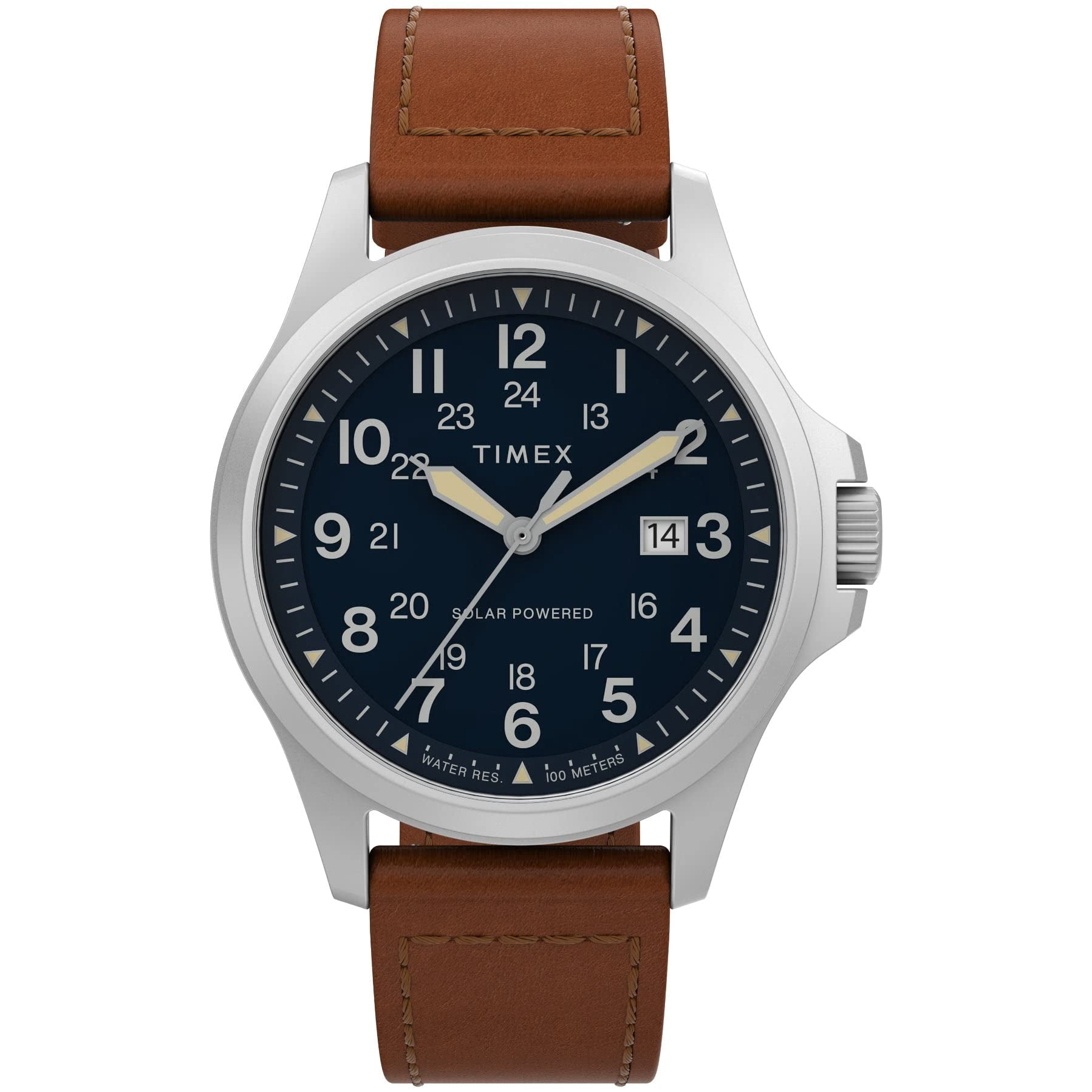 Timex 41 mm Expedition North Field Post Solar Eco-Friendly Leather Strap Watch Silver/Blue/Brown One Size