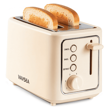 VAVSEA 2 Slice Toaster, 1000W Retro Bread Toaster with 6 Shade Settings & LED Light, Wide Slot Toaster for Bagels, Waffles, Toast, Bread, Removable Crumb Tray, Breakfast Helper, Beige