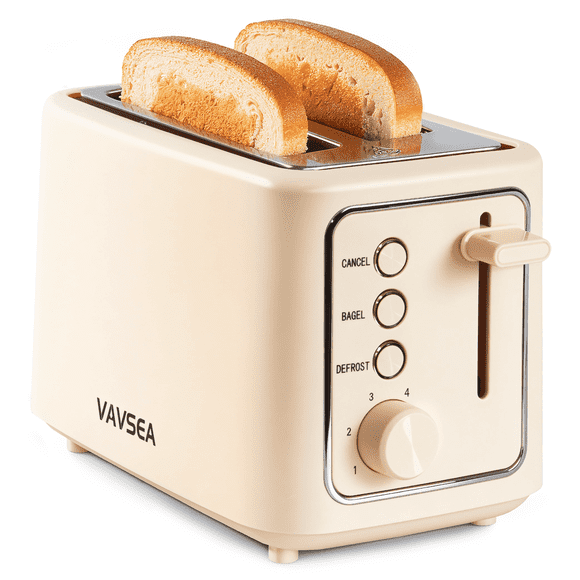 VAVSEA Grille-pain 2 Tranches, 1000 W, Style Rétro, 6 Niveaux de Brunissage, Éclairage DEL, Larges Fentes pour Bagels, Gaufres, Toasts, Pain, Ramasse-Miettes Amovible, Beige